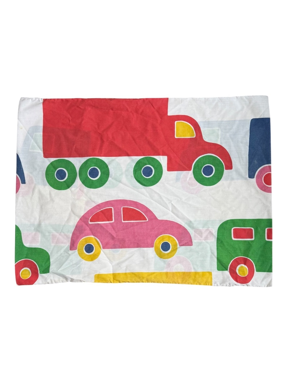 Vintage 1975 Marimekko Dan River Bo Boo Trucks Cars Pillowcase Primary Colors